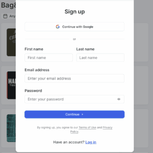 Screenshot of Sign up window that pops up if you don't already have a Cuebox account.